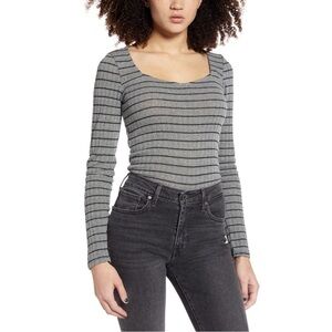 PST by Project Social T Kimora Sweetheart Knit Top charcoal grey ribbed striped